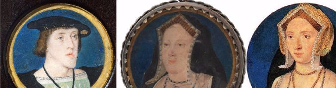 Charles V. Portrait Miniature by Lucas Horenbout, about 1525-30, watercolour on vellum, remounted onto modern card. Museum no. P.22-1942, © Victoria and Albert Museum, London (http://web.archive.org/web/20160108000245/http://www.vam.ac.uk/content/articles/h/a-history-of-the-portrait-miniature/) - Katherine of Aragon - Anne Boleyn - Katherine Parr