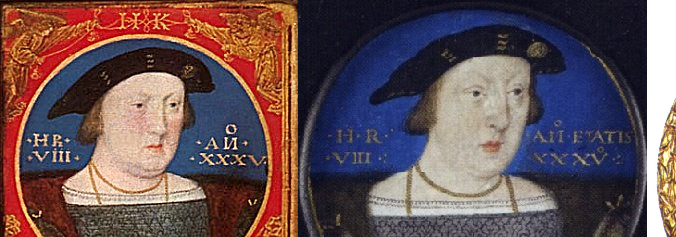 Three miniatures of Henry VIII with an inverted N - A miniature of Henry c.1526, painted by Lucas Horenbout. Fitzwilliam Museum, Cambridge (http://tudorhistory.org/henry8/gallery.html)