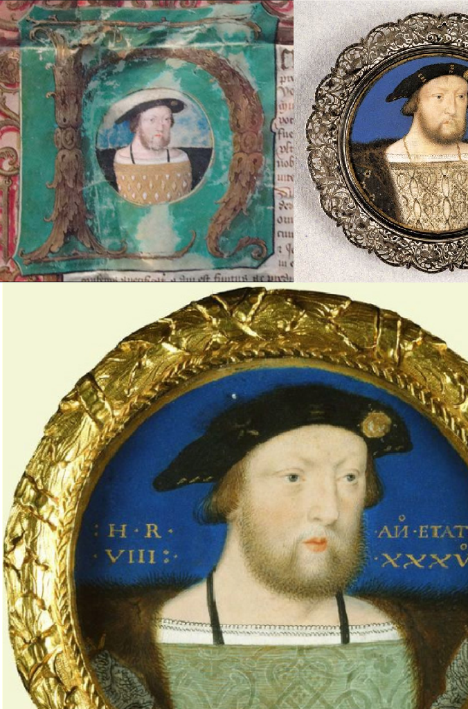 Henry VIII – Three versions of the same miniature – Miniature of Henry VIII from Letters Patent for Thomas Foster – Louvre Miniature of Henry VIII – One of the Royal Collection's Miniature of Henry VIII (RCIN 420640)