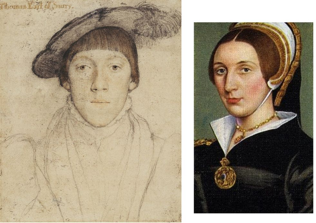 Henry Howard, Earl of Surrey, sketch by Holbein side by side with a rendering of the Toledo portrait