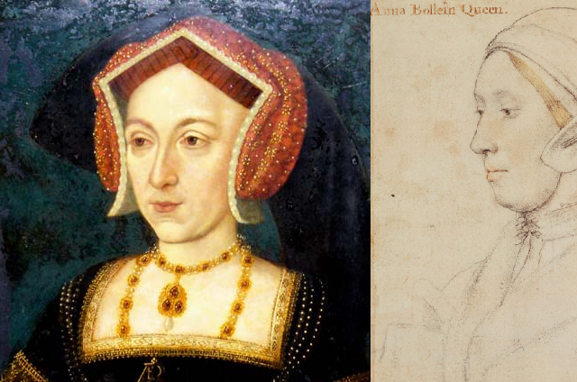 Anne Boleyn - The Nidd Hall Portrait of Anne Boleyn side by side with the Holbein Anna Bollein Sketch