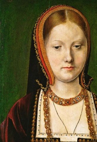 c.1503-9, the fashions when Katherine of Aragon was a princess dowager, and around the time when she was 25 or in her 25th year, the age of the lady in the Royal Ontario and the Buccleuch miniaturec