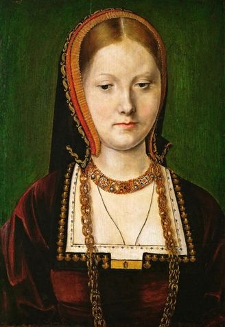 c.1503-9, the fashions when Katherine of Aragon was a princess dowager, and around the time when she was 25 or in her 25th year, the age of the lady in the Royal Ontario and the Buccleuch miniaturec