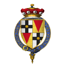 Quartered arms of Sir Edmund Brydges, 2nd Baron Chandos, Knight of the Garter