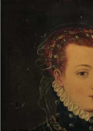Called Portrait a lady, bust-length, in a black dress and gold necklace with jewel encrusted head-dress by Follower of Frans Pourbus the Elder