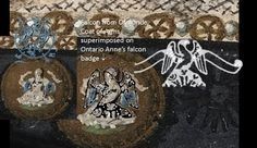 Close-up of Ontario Anne's falcon badge with the Ormond falcon superimposed
