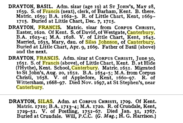 Basil Drayton, Francis Drayton and Silas Drayton – Alumni Cantabrigienses