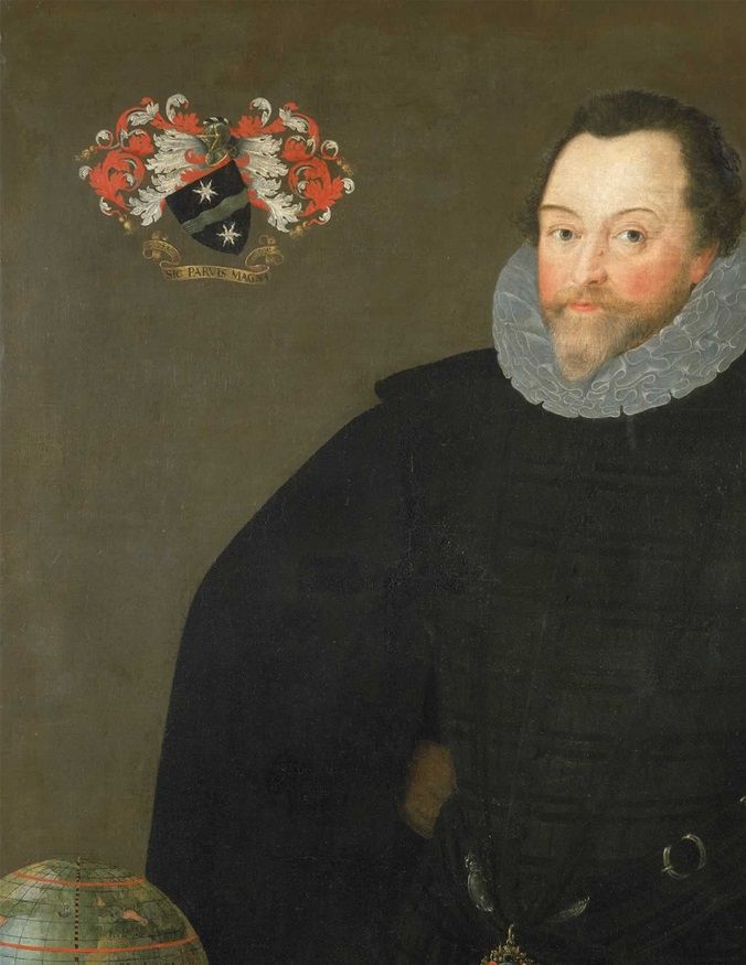 Sir Francis Drake wearing the Drake Jewel or Drake Pendant at his waist, 1591, by Marcus Gheeraerts the Younger