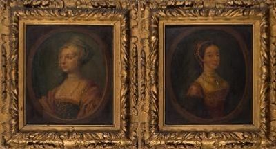 Anne Boleyn and Katherine Howard – Oil on Copper, 19th Century